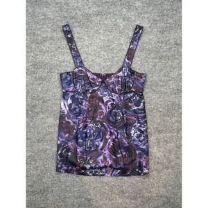 Rebecca Taylor Purple Floral Silk Bustier Camisole Top Size 4 Hook & Eye Closure